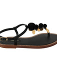 Dolce & Gabbana Pom Pom Flip Flop Ankle Strap Flats