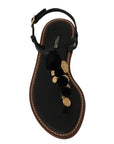 Dolce & Gabbana Pom Pom Flip Flop Ankle Strap Flats