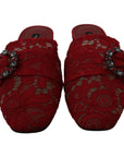 Dolce & Gabbana Radiant Red Slide Flats with Crystal Embellishments