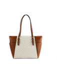 Michael Kors Charlotte Signature Leather Large Top Zip Tote Handbag Bag (Vanilla)