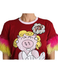 Dolce & Gabbana Chic Red Pig Print Crew Neck T-Shirt