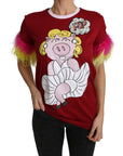 Dolce & Gabbana Chic Red Pig Print Crew Neck T-Shirt