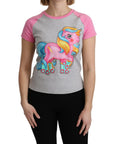 Moschino Chic Gray Crew Neck Cotton T-shirt with Pink Accents