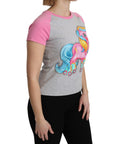 Moschino Chic Gray Crew Neck Cotton T-shirt with Pink Accents