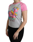Moschino Chic Gray Crew Neck Cotton T-shirt with Pink Accents