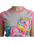 Moschino Chic Gray Crew Neck Cotton T-shirt with Pink Accents