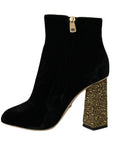 Dolce & Gabbana Elegant Velvet Ankle Boots with Crystal Heels