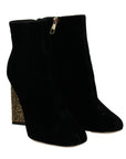 Dolce & Gabbana Elegant Velvet Ankle Boots with Crystal Heels