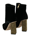 Dolce & Gabbana Elegant Velvet Ankle Boots with Crystal Heels