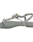 Dolce & Gabbana Elegant Silver Flats with Crystal Embellishments
