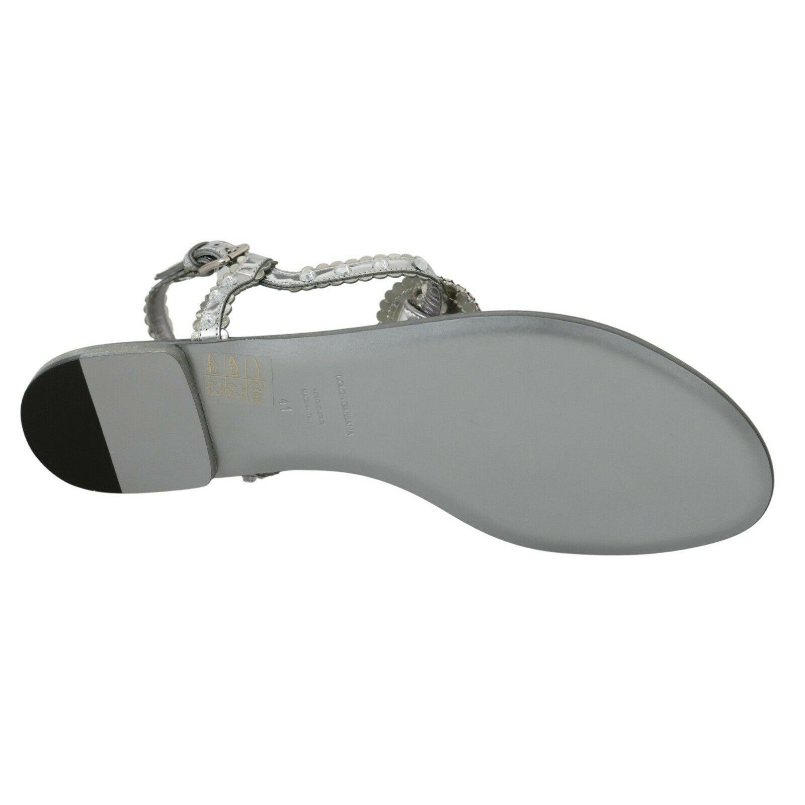 Dolce & Gabbana Elegant Silver Flats with Crystal Embellishments