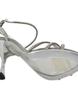 Dolce & Gabbana Silver Leather Ankle Strap Sandals with Crystals