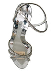 Dolce & Gabbana Silver Leather Ankle Strap Sandals with Crystals
