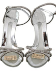 Dolce & Gabbana Silver Leather Ankle Strap Sandals with Crystals