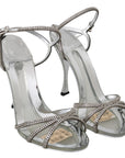 Dolce & Gabbana Silver Leather Ankle Strap Sandals with Crystals