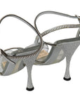 Dolce & Gabbana Silver Leather Ankle Strap Sandals with Crystals