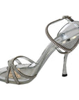 Dolce & Gabbana Silver Leather Ankle Strap Sandals with Crystals