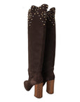 Dolce & Gabbana Studded Suede Knee High Boots in Brown