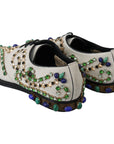 Dolce & Gabbana Elegant White Suede Dress Flats with Crystals