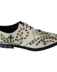 Dolce & Gabbana Elegant White Suede Dress Flats with Crystals