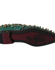 Dolce & Gabbana Emerald Leather Dress Shoes with Crystal Accents