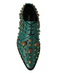 Dolce & Gabbana Emerald Leather Dress Shoes with Crystal Accents