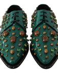 Dolce & Gabbana Emerald Leather Dress Shoes with Crystal Accents