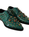 Dolce & Gabbana Emerald Leather Dress Shoes with Crystal Accents