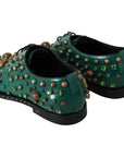Dolce & Gabbana Emerald Leather Dress Shoes with Crystal Accents