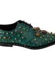 Dolce & Gabbana Emerald Leather Dress Shoes with Crystal Accents