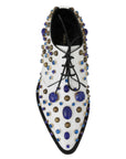 Dolce & Gabbana Elegant White Leather Dress Shoes With Crystals