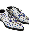 Dolce & Gabbana Elegant White Leather Dress Shoes With Crystals