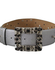 Dolce & Gabbana Stunning Silver Leather Crystal-Studded Belt