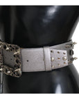 Dolce & Gabbana Stunning Silver Leather Crystal-Studded Belt