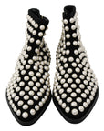 Dolce & Gabbana Chic Black Suede Ankle Boots with Pearls
