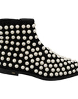 Dolce & Gabbana Chic Black Suede Ankle Boots with Pearls