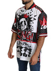 Dolce & Gabbana Chic White King Panda Print Zipper Collar Tee