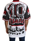 Dolce & Gabbana Chic White King Panda Print Zipper Collar Tee