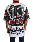 Dolce & Gabbana Chic White King Panda Print Zipper Collar Tee