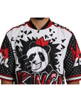 Dolce & Gabbana Chic White King Panda Print Zipper Collar Tee
