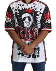 Dolce & Gabbana Chic White King Panda Print Zipper Collar Tee