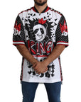Dolce & Gabbana Chic White King Panda Print Zipper Collar Tee
