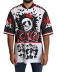 Dolce & Gabbana Chic White King Panda Print Zipper Collar Tee