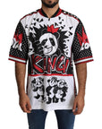 Dolce & Gabbana Chic White King Panda Print Zipper Collar Tee
