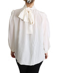 Dolce & Gabbana Elegant White Silk Pussy Bow Blouse