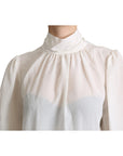 Dolce & Gabbana Elegant White Silk Pussy Bow Blouse