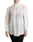 Dolce & Gabbana Elegant White Silk Pussy Bow Blouse
