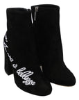 Dolce & Gabbana Embroidered Ankle Boots in Lambskin Suede