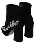Dolce & Gabbana Embroidered Ankle Boots in Lambskin Suede