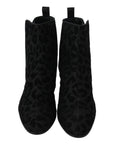 Dolce & Gabbana Elegant Black Leopard Print Short Boots